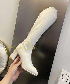 ロングブーツ | レディース ブーツ 秋冬 シューズ 靴 太ヒール チャンキーヒール 合皮ブーツ PUブーツ ロング靴 後ろファスナー COS くつ 大人 コスプレ