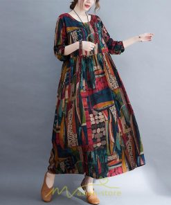 マキシ | ワンピース ワンピ コットン 長袖 レディース 丸首 ワンピ 通勤 OL シンプル かわいい 夏 秋 秋服 大きいサイズ 40代 ぽっちゃり 30代 20代 着痩せ おしゃれ