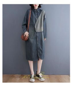 デニムワンピース | ワンピース 長袖 シャツワンピース デニムシャツ ジャケット 前開き 無地 Aラインワンピ ロングワンピ ワンピ スリム 20代30代40代 可愛い