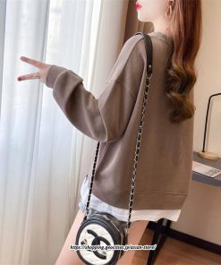 パーカー | トレーナー レディース おしゃれ スウェット 長袖 トップス 春 秋 大きいサイズ レイヤード風 韓国 ゆったり コットン 送料無料 丸首 クルーネック 綿 重ね着風