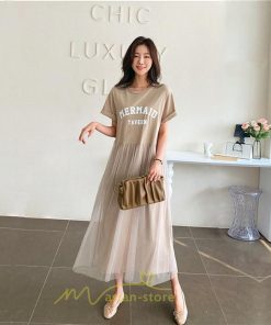 マキシ | ワンピース レディース マキシ丈 コットン 体型カバー 着痩せ 韓国風 30代 40代 50代 丸ネック 通勤 OL 新作 2022 お出かけ デート おしゃれ キレイめ