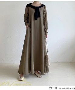 マキシ | Aラインワンピース ワンピース レディース 無地 長袖 マキシワンピース プルオーバー カジュアル 20代 30代 ゆったり 体型カバー フレア 40代 50代 おしゃれ