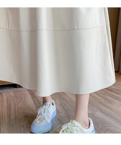 スカート | Pu秋冬 合皮ロングウエストゴム Aラインゆったり 体型カバー ハイウエスト 大人 無地 通学通勤 フレア 広い幅 可愛い