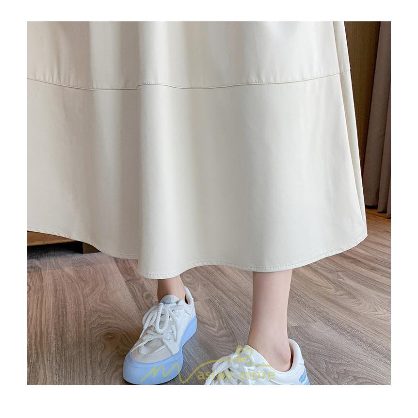 スカート | Pu秋冬 合皮ロングウエストゴム Aラインゆったり 体型カバー ハイウエスト 大人 無地 通学通勤 フレア 広い幅 可愛い