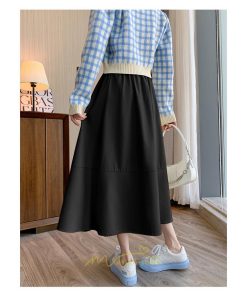 スカート | Pu秋冬 合皮ロングウエストゴム Aラインゆったり 体型カバー ハイウエスト 大人 無地 通学通勤 フレア 広い幅 可愛い