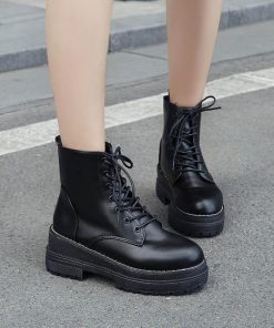 ショートブーツ | レースアップ 厚底 ブーツ 春秋冬 歩きやすい ワークブーツ ショート シューズ 美脚 レディース