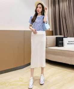 スカート | マタニティレディース 無地 ウエスト調整 着痩せ 裾口スリット カジュアル マタニティウェア 妊婦 産前 日常感 大きいサイズ おしゃれ 上品