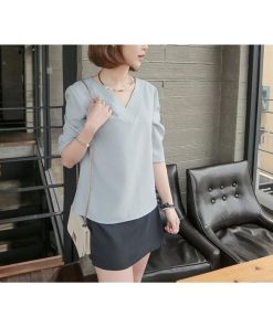 シャツ・ブラウス | シャツブラウス レディース シャツ 五分袖 Vネック 無地 トップス カットソー 可愛い 大人 30代 40代 50代 フォーマル ピンク 白 ブルー オフィス