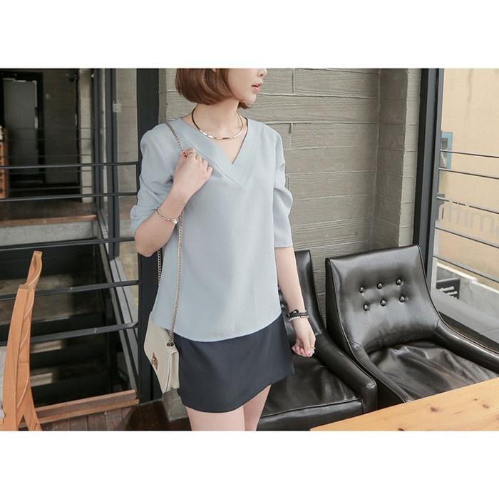 シャツ・ブラウス | シャツブラウス レディース シャツ 五分袖 Vネック 無地 トップス カットソー 可愛い 大人 30代 40代 50代 フォーマル ピンク 白 ブルー オフィス