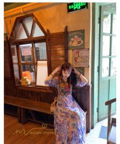 マキシ | ロングワンピース 五分袖 夏ワンピース 秋新作 Aラインワンピース マキシワンピース 刺繍 花柄 プリント 切り替え 旅行 30代40代 ワンピース ダンス 舞台 可愛い