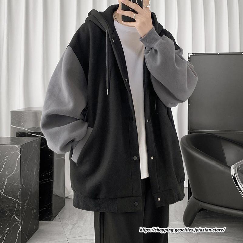 パーカー ジャケット コート | パーカー メンズ カーディガン 長袖 アウター トップス ジャケット 羽織り ボタン ドッキング ポケット フード付き パーカ ボリューム袖 ゆったり 秋物 秋冬