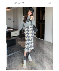 スカート | ロング 春秋冬 レディース ミモレ丈 ウエストゴム ハイウエスト Aライン 無地 きれいめ 大人 千鳥格柄 高見え 人気 SNS映え かっこいい 個性的