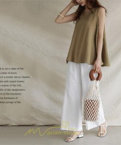 シャツ・ブラウス | ブラウス トップス ノースリーブ レディース tシャツ タンクトップ ベルト付き 広い裾 フレア裾 涼しい 涼感 体型カバー ゆったり 綿麻 夏 おしゃれ 大人 無地