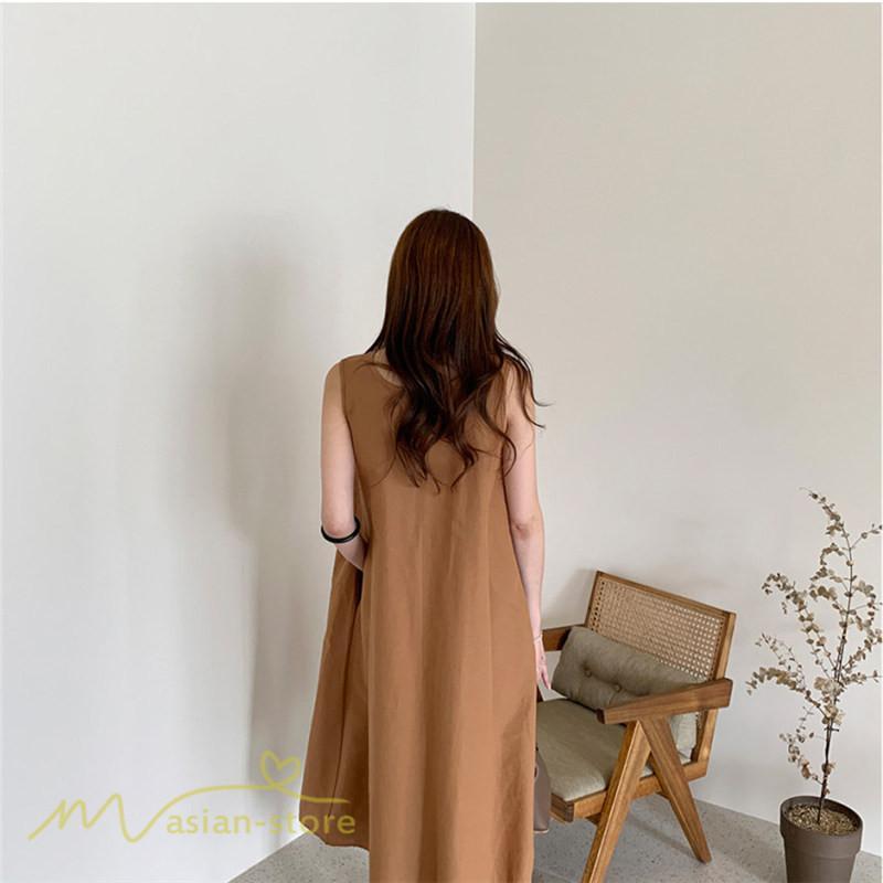 マキシ | ワンピース ノースリーブ 夏服 麻混 リネン混 春夏 カジュアル Aラインワンピース 綿麻 レディース フリーサイズ 夏 ロング丈 ギャザー きれいめ 無地