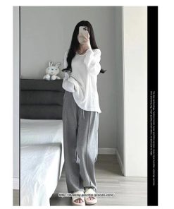 ワイドパンツ | スウェットパンツ レディース ロングパンツ 長ズボン ボトムス 綿 コットン ウエストゴム スウェット 部屋着 カジュアル 無地 ルームウエア 動きやすい シンプル