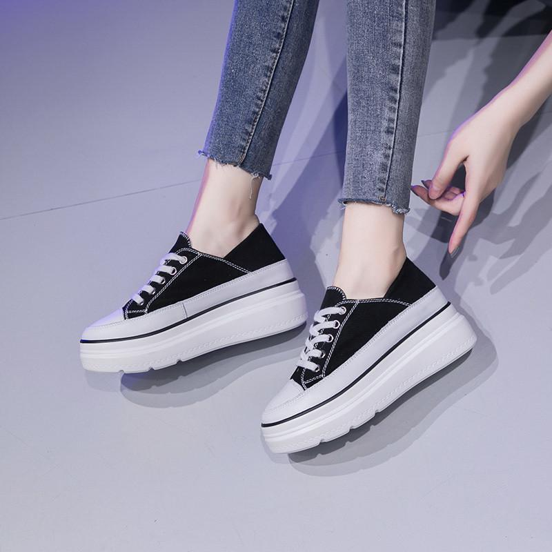 スニーカー | 厚底シューズ キャンバス厚底レディース レースアップ ラウンドトゥ 滑り止めソール ウォーキングシューズ スニーカー スポーツ