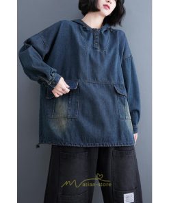 シャツ・ブラウス | デニムシャツ レディース長袖 トップス ブラウス ブルー 春 秋 カジュアル シャツ おしゃれ 可愛い マタニティ フード カジュアル 大きいサイズ 送料無料