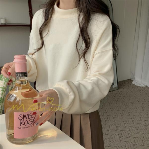 パーカー | 長袖トレーナー レディース トップス 無地 可愛い トレーナー 新作 長袖 スウェット モックネック ハイネック 秋冬 お出かけ コーデ カジュアル ゆったり