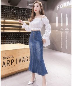 スカート | デニムマーメイド ロング上品 スタイリッシュ ボトムス オシャレ 細身 タイトハイウエスト 夏コーデ 春秋コーデ ハイストレッチ
