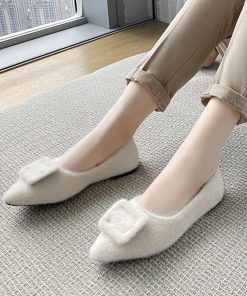 ショートブーツ | もこもこ温かい パンプス 綿毛 靴 ぺたんこ靴 大人 シューズ レディース 通勤 浅口