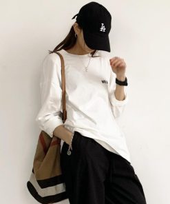 Tシャツ・カットソー | レディーストップス 英字ロゴ 体型カバー 韓国 Tシャツ ゆったり 長袖カットソー