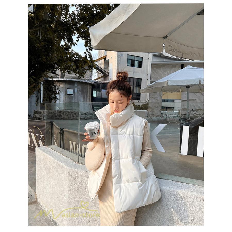 ベスト | ダウンレディース 無地 スタンドネック 中綿きれいめ シンプル 大きいサイズ ノースリーブ 韓国風 20代 50代 秋冬コーデ 40代 30代 大きいサイズ