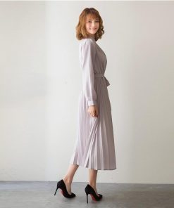 マキシ | ワンピースプリーツワンピース ロングフレアシフォンワンピース 二次会 ドレス 無地長袖リゾート ウエストリボン付き 通学通勤 エレガント M S L XL 可愛い