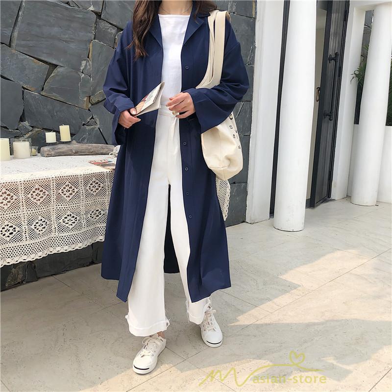 シャツワンピース | 長袖ワンピース 羽織り ワンピース ライトジャケット 膝下丈 無地 カワイイ ロングシャツ ゆったり カジュアルシャツ 20代30代 体型カバー