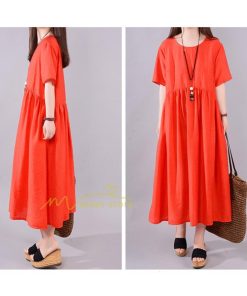 ミディアム | ワンピース 綿麻混ワンピース レディース 春 コットンリネン ロングワンピース 体型カバー ゆったり 着痩せ 30代 50代 カジュアル 韓国ファッション 40代 上品