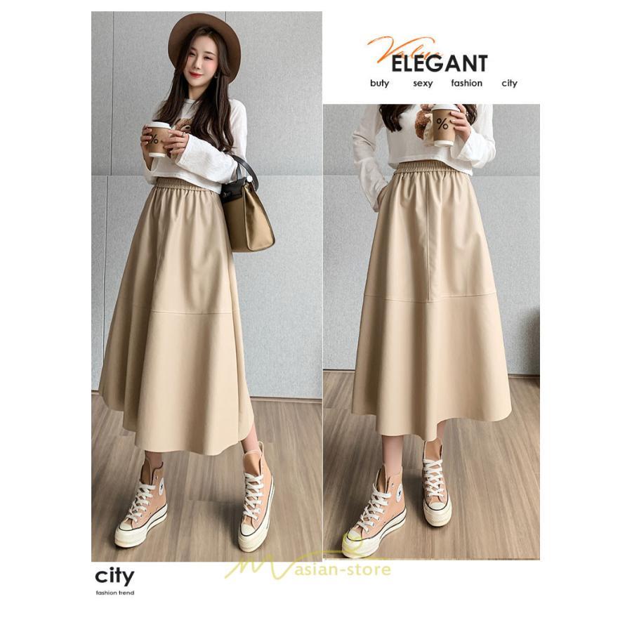 スカート | フレア革レザーボトムス ロングフレアAライン 秋冬 レディース ボトムス 通勤 大人気 キレイめ 着痩せ