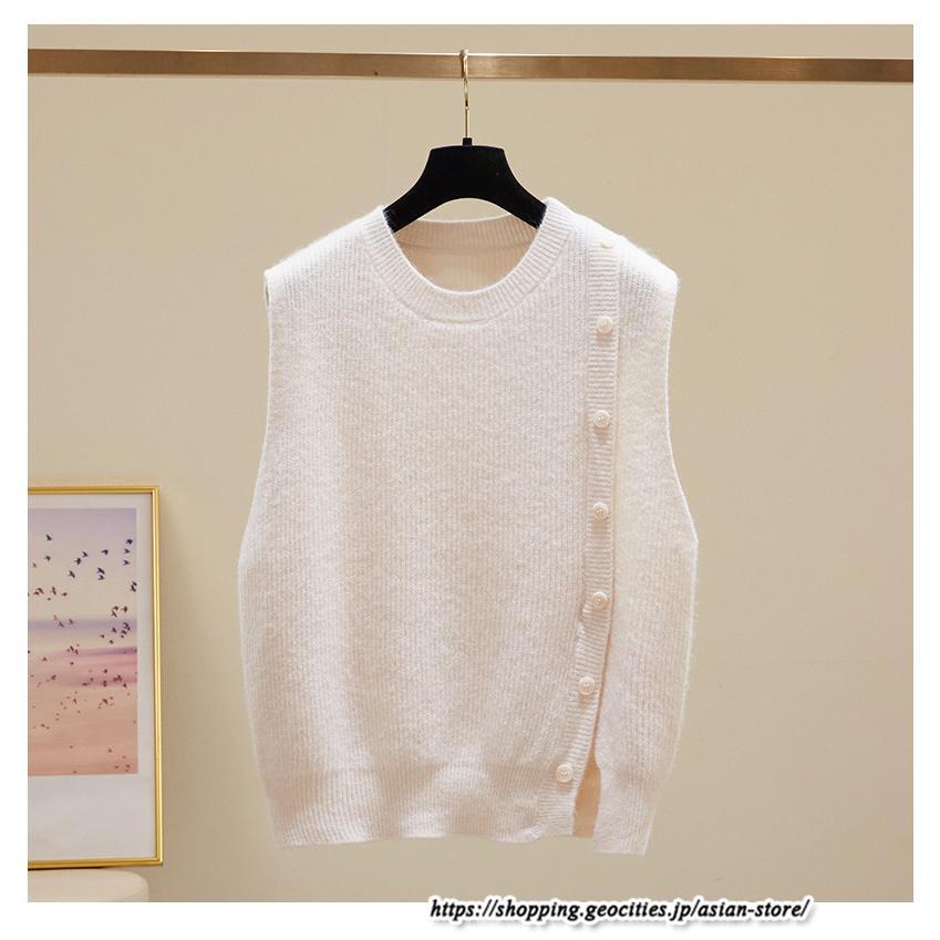 ベスト | ニットレディース トップス Uネック タンクトップ ノースリーブ 袖なし インナー ニット 女ニット セーター 20代30代 レイヤード風 重ね着風
