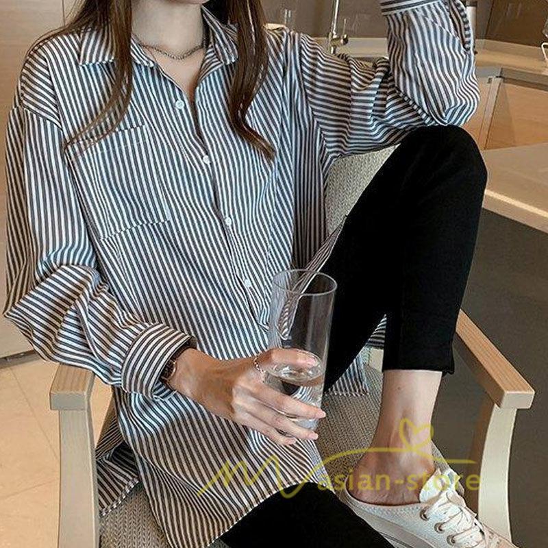 在庫ある | 短納期シャツレディースブラウス ビジネスカジュアルゆったりシャツトップス フォーマルシャツ オフィスブラウス ストライプ 薄手 通学通勤 春夏衣装 着痩せ