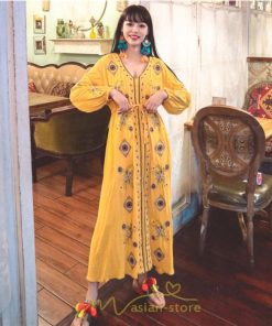 マキシ | ワンピース 長袖 レディース ロング丈 マキシ丈 綿麻 コットン リネン Aライン ゆったり 体型カバー 大人 可愛い 海外旅行 秋 夏 エスニック ナチュラル 春