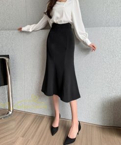 スカート | フィッシュテールレディース 無地 フレア きれいめ 仕事 カジュアル おしゃれ ひざ下丈 ビジネス 大きいサイズ 秋冬コーデ ファスナー OL