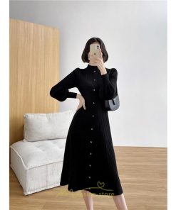 ニットワンピース | レディース 冬 きれいめ ニットフレア ロング おしゃれ ハイネック パフスリーブ 着痩せ エレガント おしゃれ フェミニン 送料無料 可愛い
