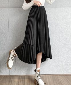 ロングスカート | 不規則裾 プリーツスカート ハイウエスト