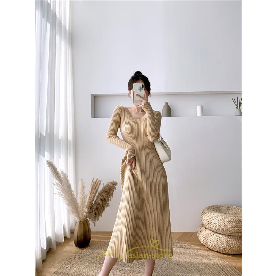 ニットワンピース | ワンピース 秋 秋服 レディース ニット ロングワンピース ロング 長袖 冬 冬服 Aライン 着痩せ 大人上品 お出かけ デート エレガント 送料無料 20代30代40代