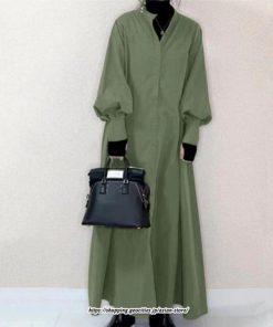 シャツワンピース | ロングパフスリーブ 長袖 フレア Aラインワンピース レディース 秋物 ワンピース 無地 羽織り ロングシャツ 無地 ゆったり