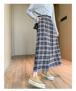 スカート | チェックロングウエストゴム チェック柄 大人 ハイウエスト Aライン30代40代50代 通学通勤 可愛い スカート ゆったり
