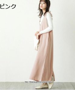 マキシ | ワンピース レディース ロングワンピース ノースリーブ 無地 ゆったり Vネック  スリット カジュアル レトロ風 キレイめ 40代 30代 20代 50代　 オシャレ