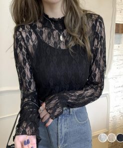 シャツ・ブラウス | フリル レース シースルー プチハイネック おしゃれ ブラウス 花柄 レディース トップス きれいめ
