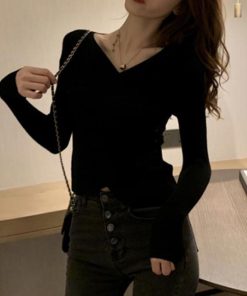 ニット・セーター | リブニット カットソー ニットトップ セーター きれいめ オフィス カシュクール風 レディース ボダン