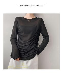 tシャツ・カットソー | Tシャツ Tシャツ レディース 無地 長袖 トップス カジュアルTシャツ おしゃれ クルーネック 秋服 夏秋 インナー 日常感 大きいサイズ 薄手 タック ゆったり 上品