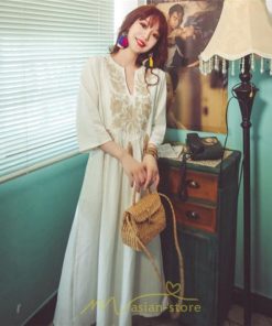 マキシ | リゾートワンピース レディース サマードレス ロング 五分袖 沖縄 旅行用 大人 20代 30代 40代 可愛い バカンス ふんわり フェミニン お洒落 民族風