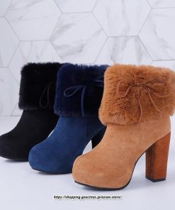 ブーツ | ショートレディース ハイヒール 10cmヒール 厚底 冬用 保温防寒 スエード調 ファー 靴 冬靴 太めヒール シューズ サイドジッパー 痛くない