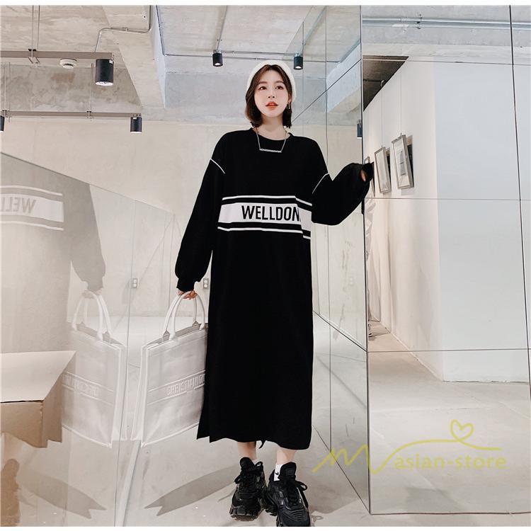 マキシ | 黒ワンピース 長袖ワンピース 秋物 レディース ロングワンピース ゆったり 大きいサイズ 裾スリット 30代40代 大人 ワンピース かわいい 通学通勤 20代50代