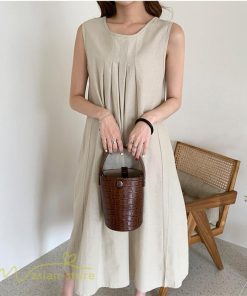 マキシ | ワンピース ノースリーブ 夏服 麻混 リネン混 春夏 カジュアル Aラインワンピース 綿麻 レディース フリーサイズ 夏 ロング丈 ギャザー きれいめ 無地