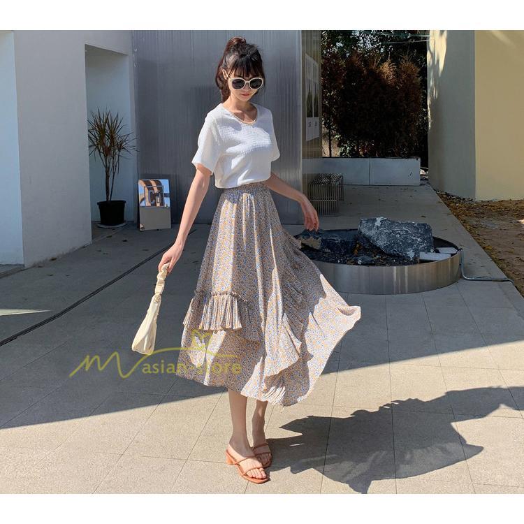 スカート | シフォンスカートマキシスカートフレアシフォンマキシ丈スカート夏 リゾートウエストゴムロングスカート結婚式 20代30代40代50代 カジュアル 不規則