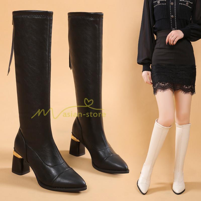 ロングブーツ | ブーツ ヒール カジュアル レディース 靴 シューズ お出かけ 秋冬 ロング丈ブーツ ジョッキーブーツ 春秋冬 美脚 黒靴 太ヒール 大人