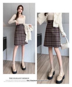 スカート | ミモレ丈 ひざ丈 レディース チェック柄 体型カバー 着痩せ Aライン ハイウエスト 上品 2022新作 通勤 秋冬コーデ オシャレ 韓国風 キレイめ